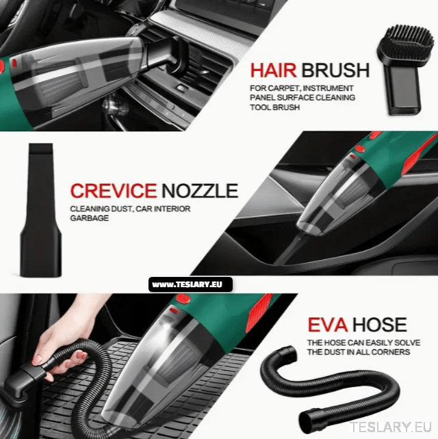 Vacuum Wired High Power Suction with Attachments Handheld Light Weight Black - TESLARY Tesla Shop Accessories Europe Nederlands Dublin Cork Ireland Deutschland Espana Alicante France Italia