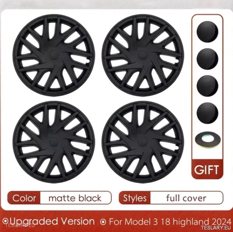 18" Tesla 3 Highland Full Rim Matte Black Wheel Cover - TESLARY Tesla Shop Accessories Europe Nederlands Ireland Deutschland Espana Alicante France Italia