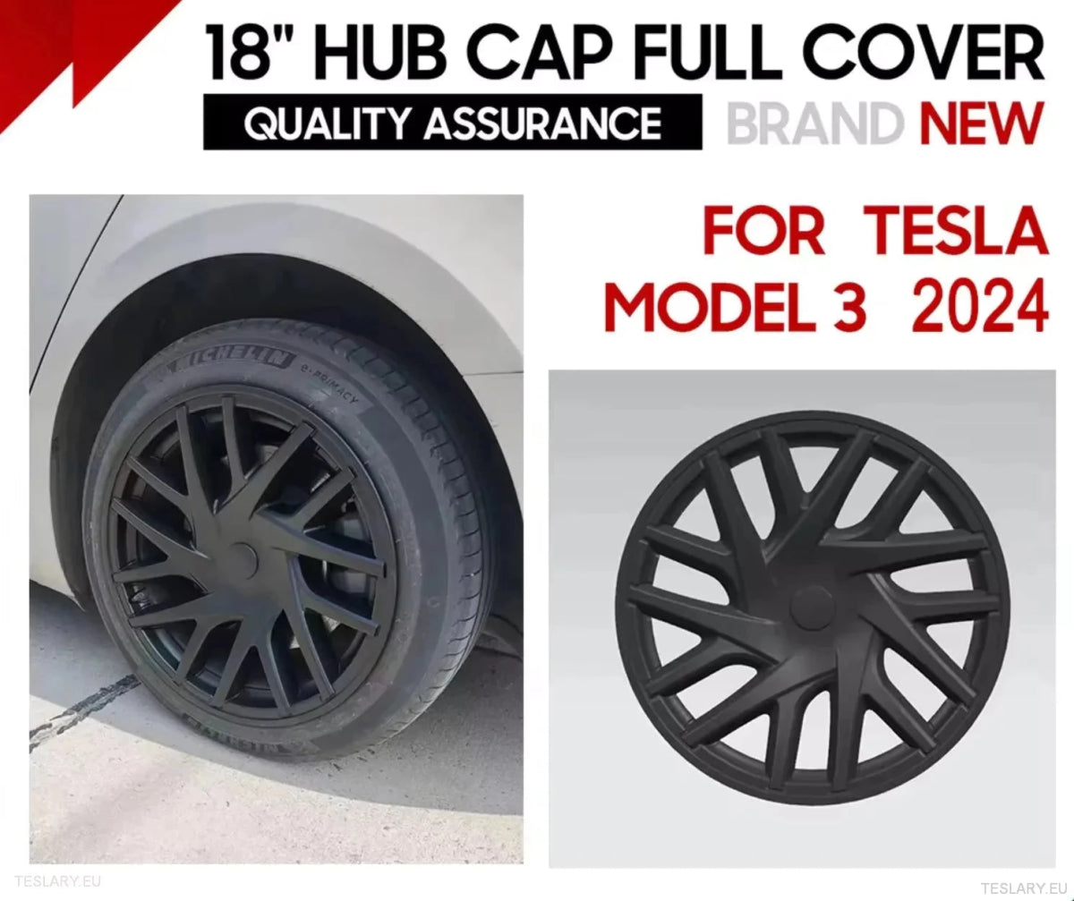 18" Tesla 3 Highland Full Rim Matte Black Wheel Cover - TESLARY Tesla Shop Accessories Europe Nederlands Ireland Deutschland Espana Alicante France Italia