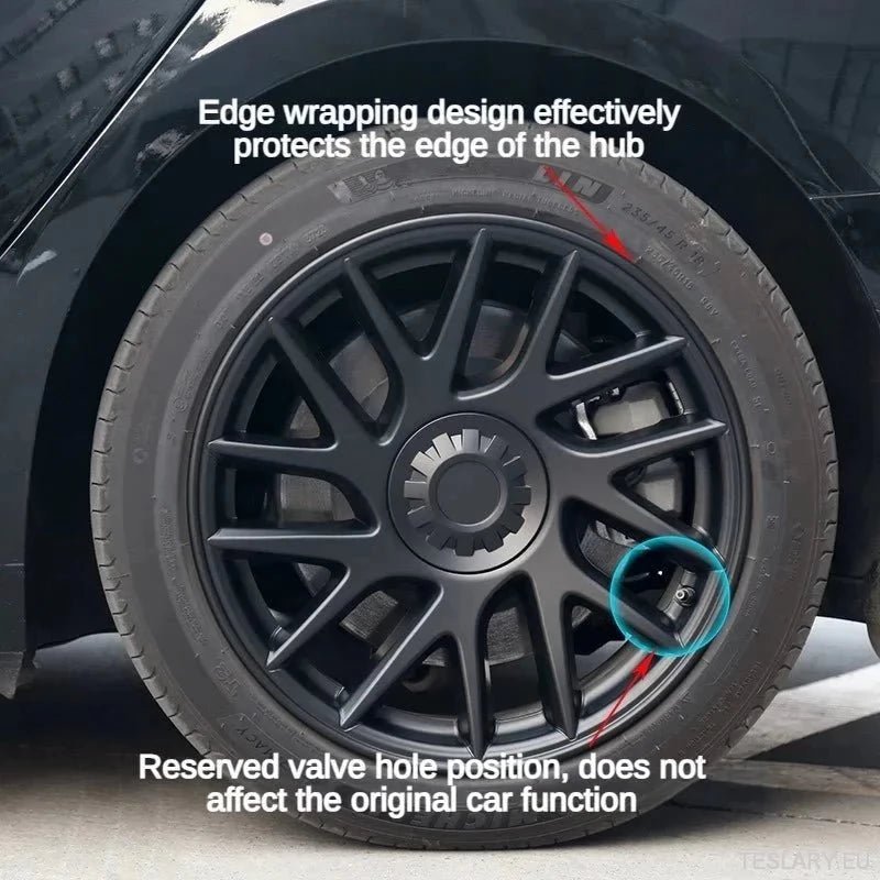 18" Tesla Model 3+ Highland Full Rim Gloss Black Wheel Covers - TESLARY Tesla Shop Accessories Europe Nederlands Ireland Deutschland Espana Alicante France Italia