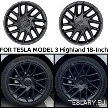 18" Tesla Model 3+ Highland Full Rim Gloss Black Wheel Covers - TESLARY Tesla Shop Accessories Europe Nederlands Ireland Deutschland Espana Alicante France Italia
