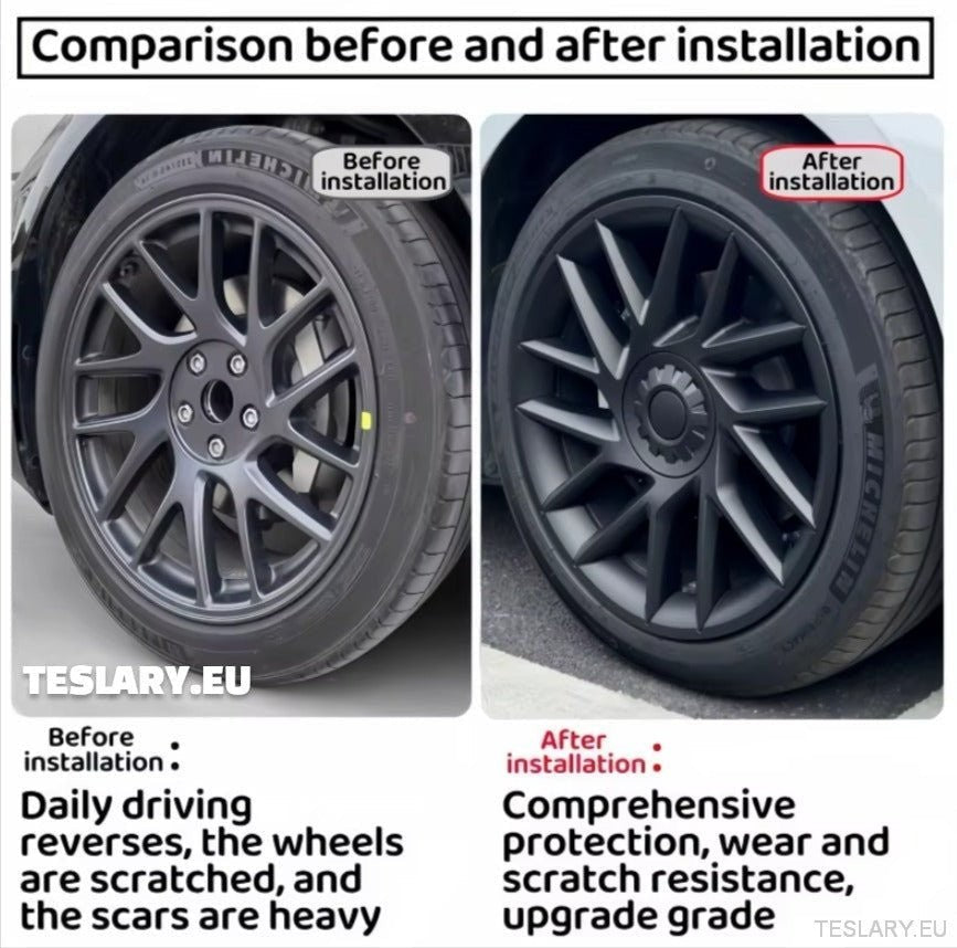 18" Tesla Model 3+ Highland Full Rim Matte Black Wheel Covers - TESLARY Tesla Shop Accessories Europe Nederlands Dublin Cork Ireland Deutschland Espana Alicante France Italia