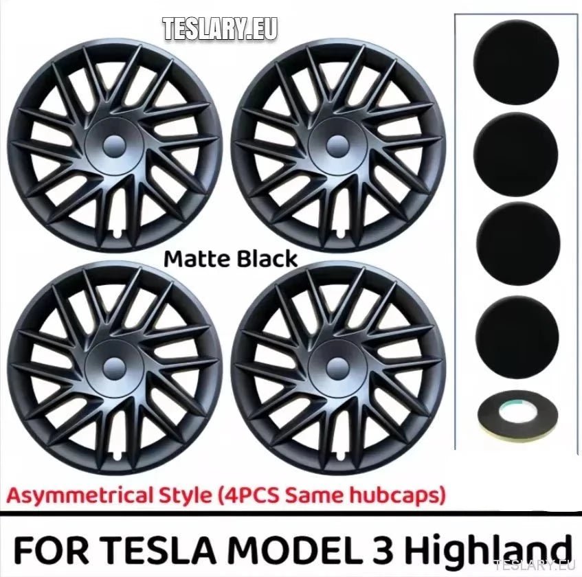 18" Tesla Model 3+ Highland Full Rim Matte Black Wheel Covers - TESLARY Tesla Shop Accessories Europe Nederlands Ireland Deutschland Espana Alicante France Italia