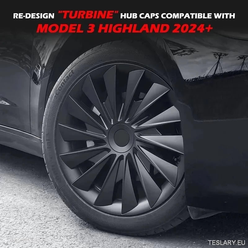 18" Tesla Model 3+ Highland Performance Induction Style Wheel Covers - Matte Black - TESLARY Tesla Shop Accessories Europe Nederlands Ireland Deutschland Espana Alicante France Italia