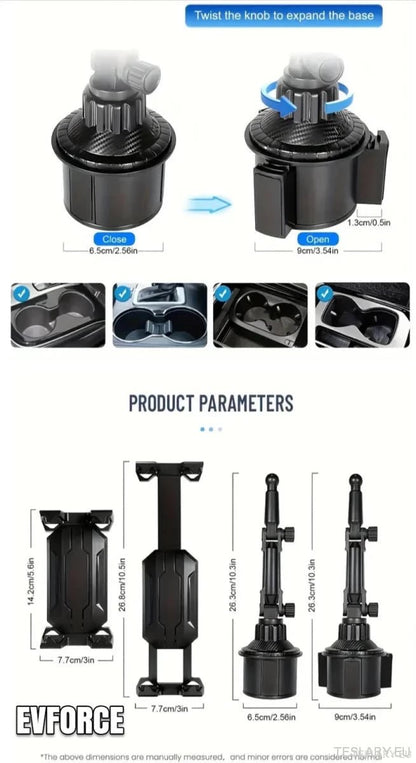 2 in 1 Car Mount for Phones and Tablets - Rotabable Cup Holder Universal - TESLARY Tesla Shop Accessories Europe Nederlands Ireland Deutschland Espana Alicante France Italia
