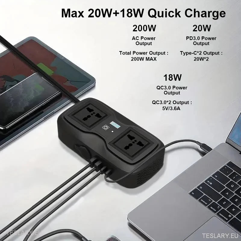 200 Watt 12 - 15V 220V Inverter Compatible with Tesla Cars ( UK & IRELAND ONLY ) - TESLARY Tesla Shop Accessories Europe Nederlands Ireland Deutschland Espana Alicante France Italia