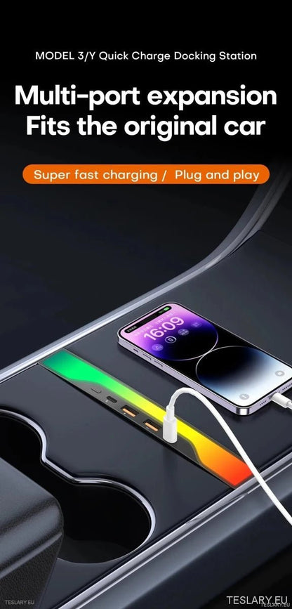 4 in 1 RGB USB Expansion Hub for Tesla 3/Y - TESLARY Tesla Shop Accessories Europe Nederlands Ireland Deutschland Espana Alicante France Italia