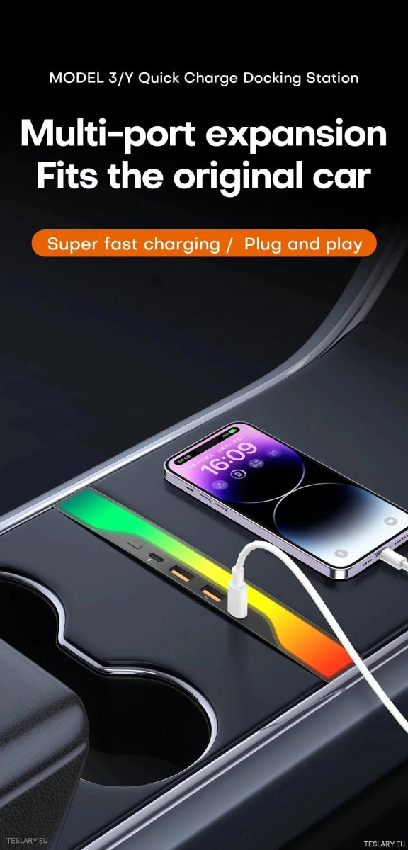 4 in 1 RGB USB Expansion Hub for Tesla 3/Y - TESLARY Tesla Shop Accessories Europe Nederlands Ireland Deutschland Espana Alicante France Italia