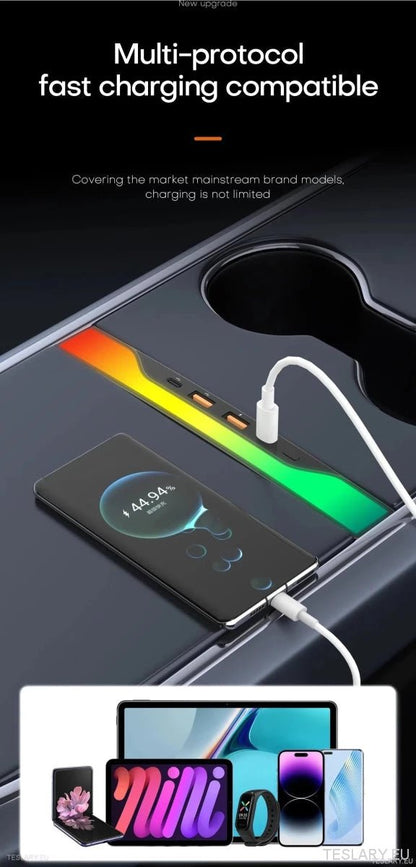 4 in 1 RGB USB Expansion Hub for Tesla 3/Y - TESLARY Tesla Shop Accessories Europe Nederlands Ireland Deutschland Espana Alicante France Italia