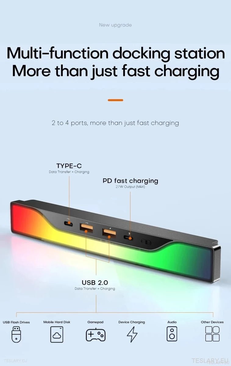 4 in 1 RGB USB Expansion Hub for Tesla 3/Y - TESLARY Tesla Shop Accessories Europe Nederlands Ireland Deutschland Espana Alicante France Italia