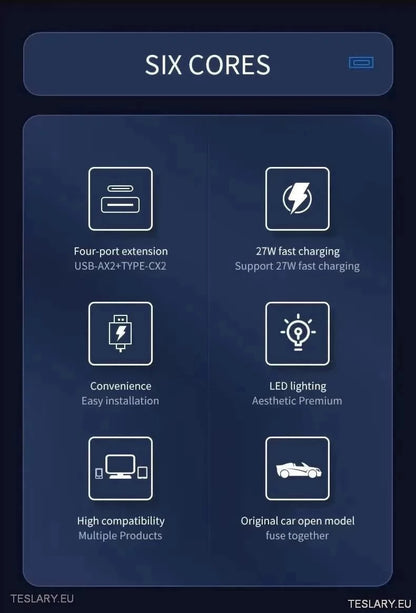 4 in 1 USB Expansion Hub for Tesla 3/Y - TESLARY Tesla Shop Accessories Europe Nederlands Ireland Deutschland Espana Alicante France Italia