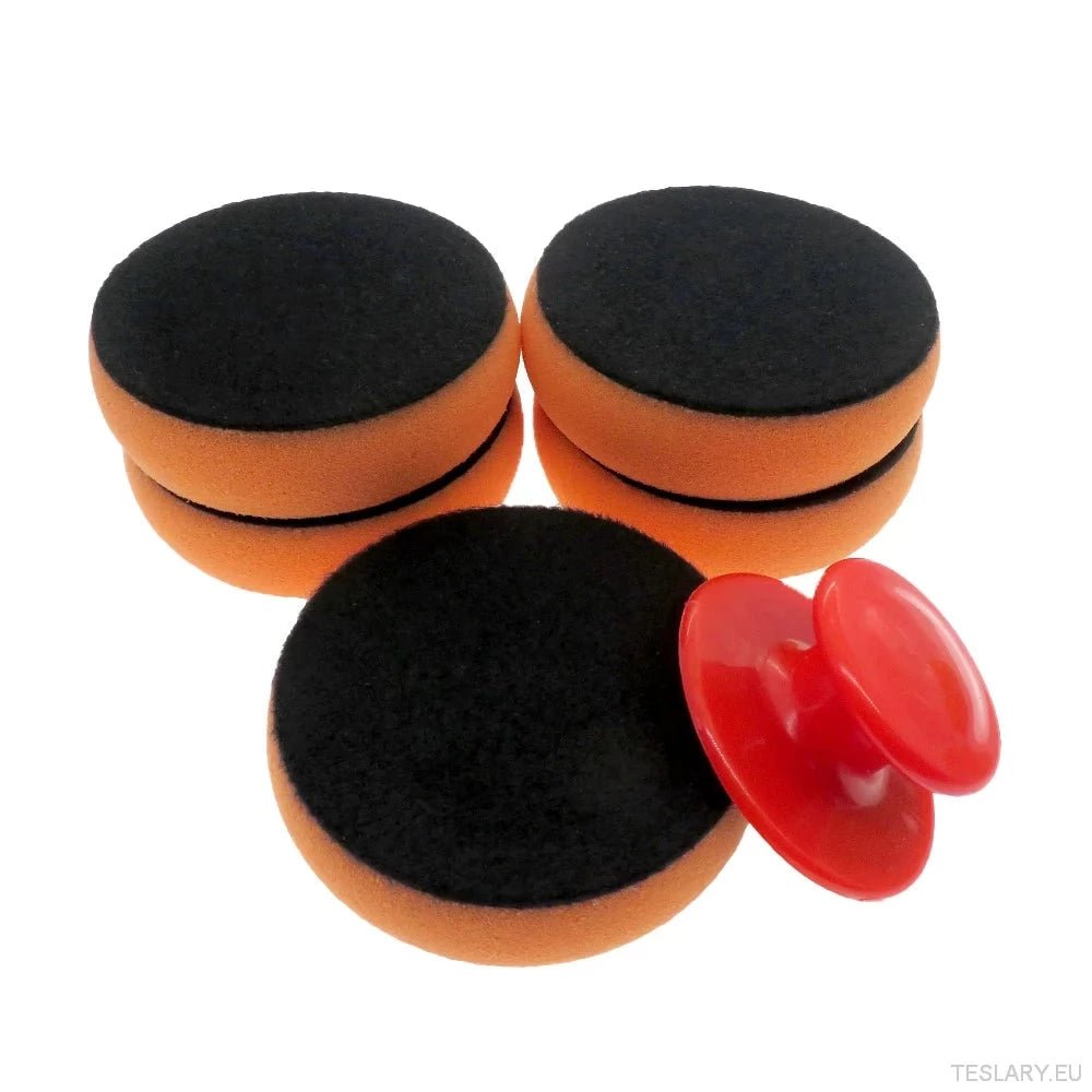 4 Inch Car Wax Applicator Pads Set with Red Handle Soft Sponge Applicators Foam Wax Pad for Polishing and Cleaning Cars - TESLARY Tesla Shop Accessories Europe Nederlands Ireland Deutschland Espana Alicante France Italia