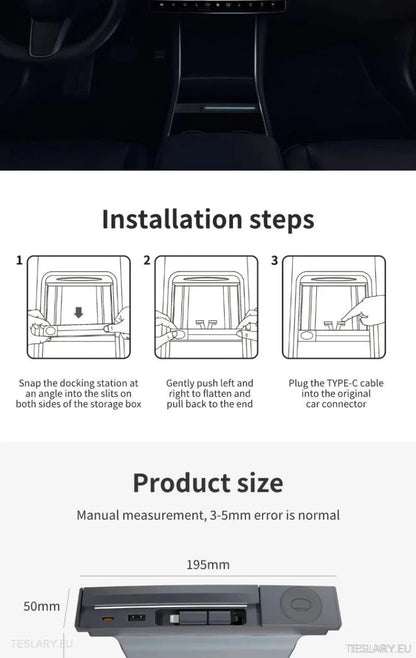 4 Port USB Smart Hub for Tesla 3/Y Including Apple Watch Support - TESLARY Tesla Shop Accessories Europe Nederlands Ireland Deutschland Espana Alicante France Italia