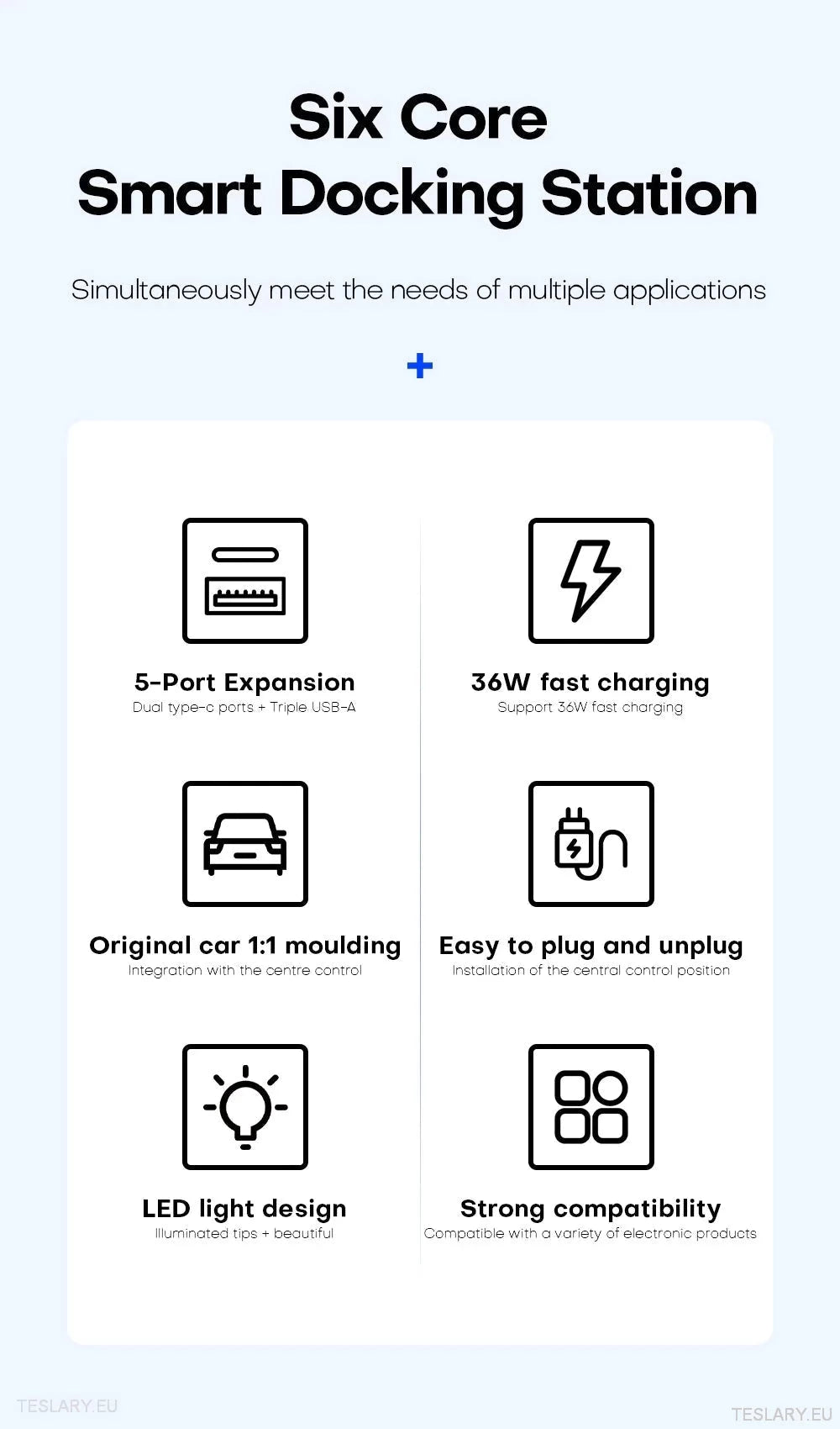 5 in 1 RGB USB Expansion Hub for Tesla 3/Y - TESLARY Tesla Shop Accessories Europe Nederlands Dublin Cork Ireland Deutschland Espana Alicante France Italia