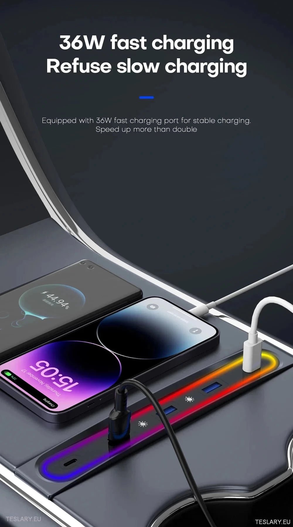 5 in 1 RGB USB Expansion Hub for Tesla 3/Y - TESLARY Tesla Shop Accessories Europe Nederlands Dublin Cork Ireland Deutschland Espana Alicante France Italia