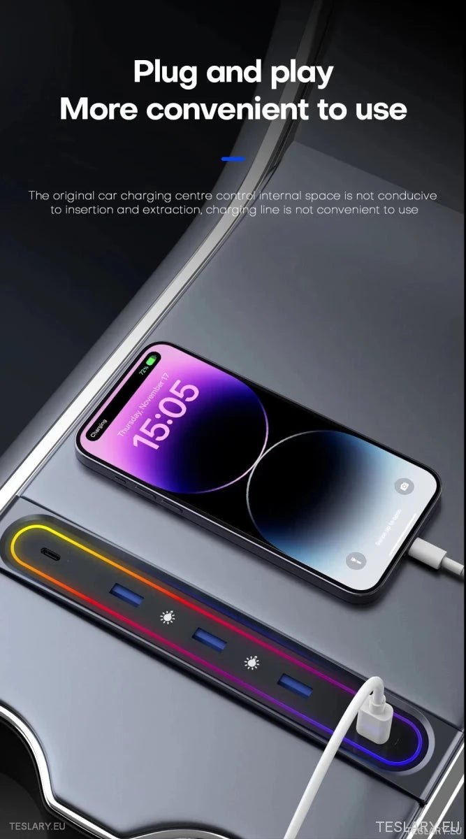 5 in 1 RGB USB Expansion Hub for Tesla 3/Y - TESLARY Tesla Shop Accessories Europe Nederlands Ireland Deutschland Espana Alicante France Italia