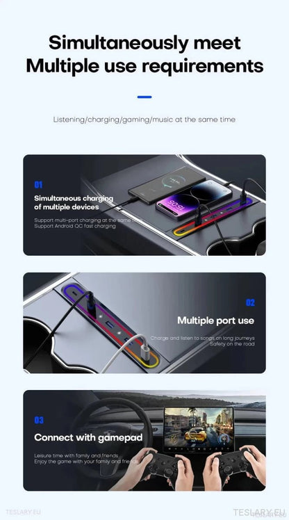 5 in 1 RGB USB Expansion Hub for Tesla 3/Y - TESLARY Tesla Shop Accessories Europe Nederlands Ireland Deutschland Espana Alicante France Italia