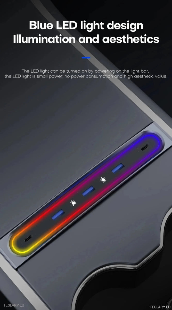 5 in 1 RGB USB Expansion Hub for Tesla 3/Y - TESLARY Tesla Shop Accessories Europe Nederlands Ireland Deutschland Espana Alicante France Italia