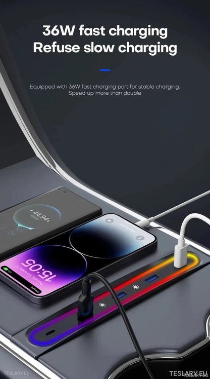 5 in 1 RGB USB Expansion Hub for Tesla 3/Y - TESLARY Tesla Shop Accessories Europe Nederlands Ireland Deutschland Espana Alicante France Italia