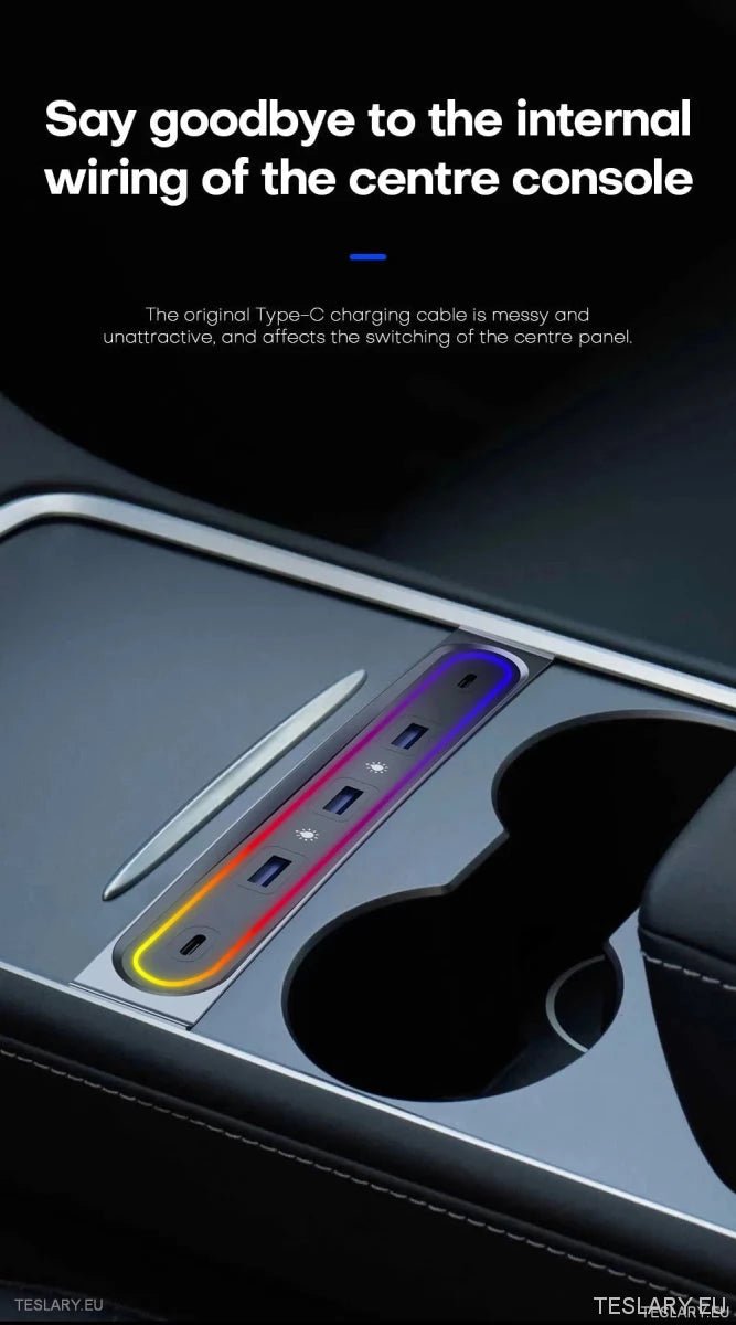 5 in 1 RGB USB Expansion Hub for Tesla 3/Y - TESLARY Tesla Shop Accessories Europe Nederlands Ireland Deutschland Espana Alicante France Italia