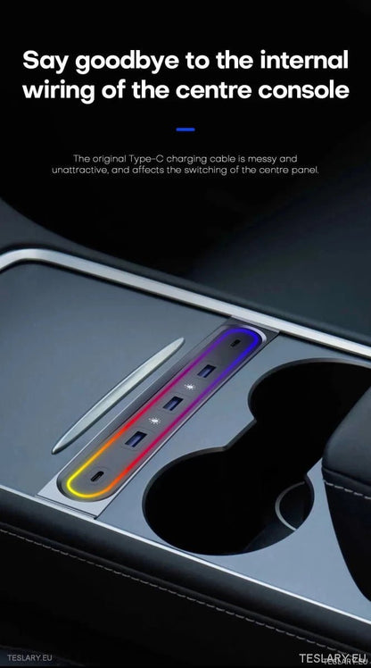5 in 1 RGB USB Expansion Hub for Tesla 3/Y - TESLARY Tesla Shop Accessories Europe Nederlands Ireland Deutschland Espana Alicante France Italia