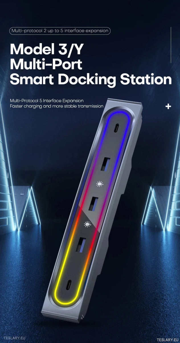 5 in 1 RGB USB Expansion Hub for Tesla 3/Y - TESLARY Tesla Shop Accessories Europe Nederlands Ireland Deutschland Espana Alicante France Italia