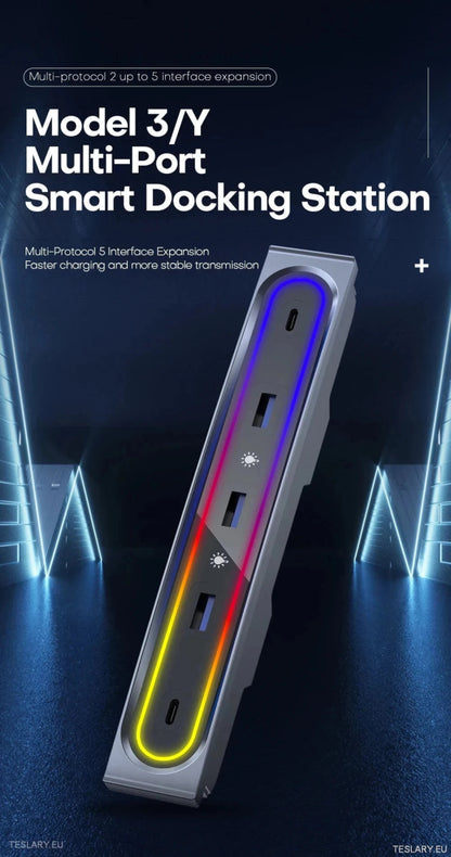 5 in 1 RGB USB Expansion Hub for Tesla 3/Y - TESLARY Tesla Shop Accessories Europe Nederlands Ireland Deutschland Espana Alicante France Italia