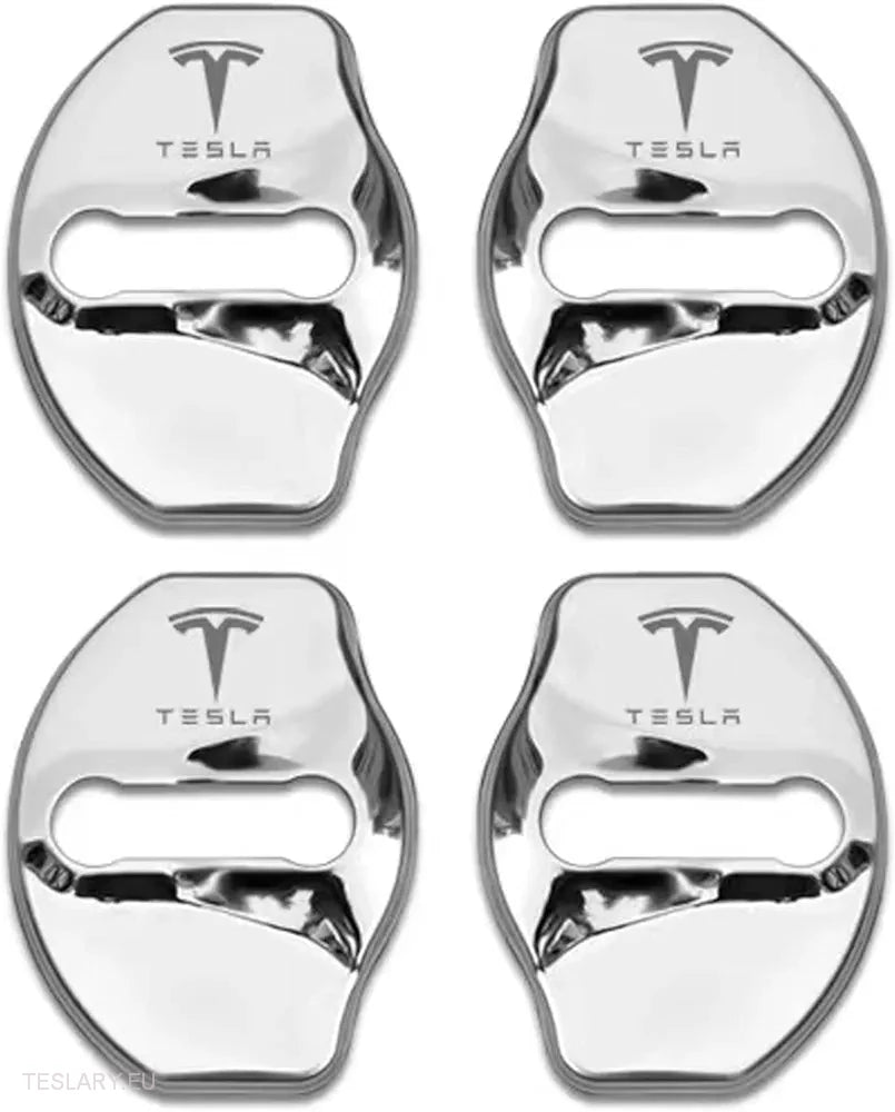 Tesla Model 3 / Y / X Stainless Steel Door Lock Protective Cover with Logo ( 4 PACK ) -TESLARY.IE Tesla Shop Europe