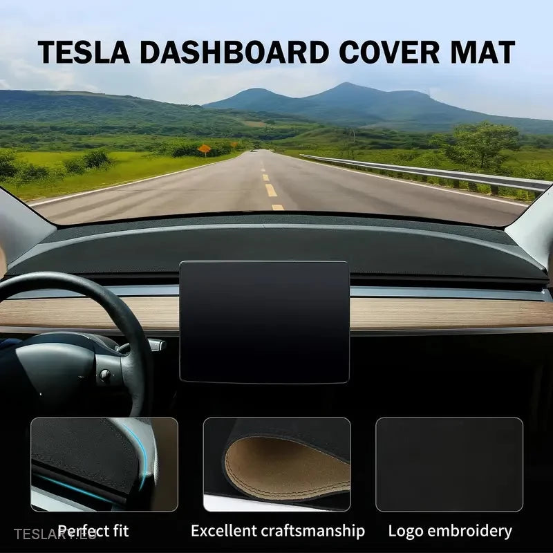 Tesla Model 3 / Y Suede Dashboard Cover with Logo -TESLARY.IE Tesla Shop Europe