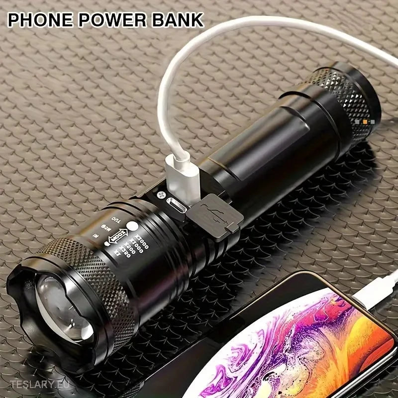 LED Zoom Flashlight and Mobile Powerbank -TESLARY.IE Tesla Shop Europe