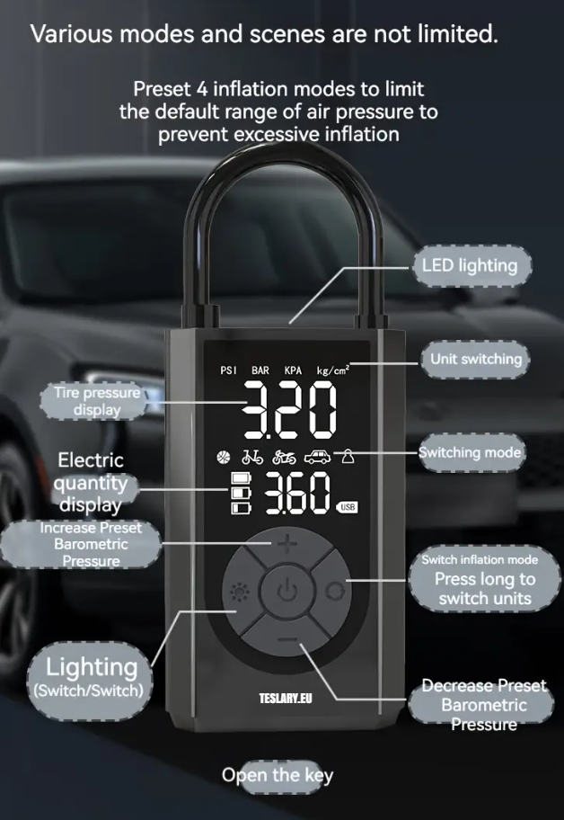 Portable Battery Powered Tyre Compressor  for Tesla Model 3 Y S X - 2000Mah