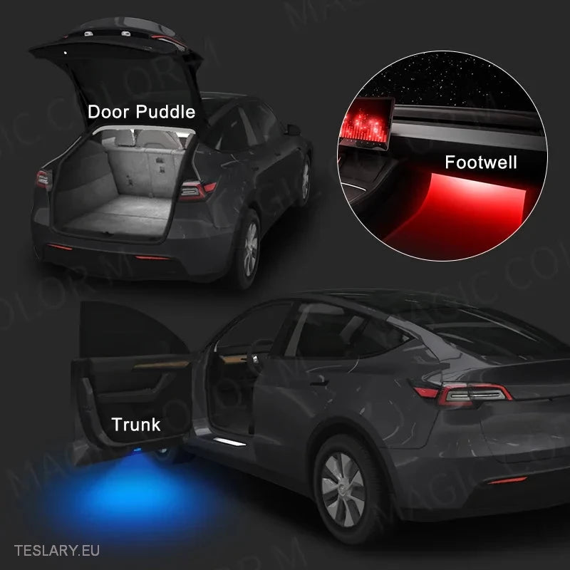 Tesla Model 3 / Y Cabin Footwell & Door Led Lights Blue , Pink & Red -TESLARY.IE Tesla Shop Europe