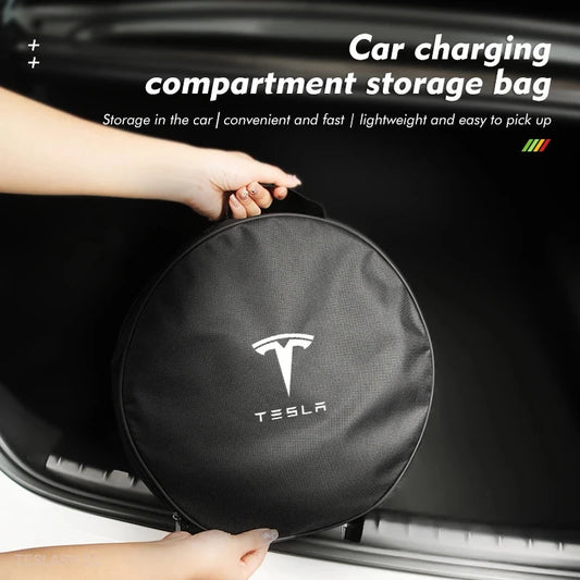 EV Cable Storage Bags Round & Square with Logo -TESLARY.IE Tesla Shop Europe