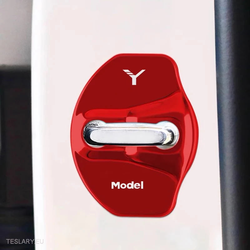 Tesla Model 3 / Y / X Stainless Steel Door Lock Protective Cover with Logo ( 4 PACK ) -TESLARY.IE Tesla Shop Europe