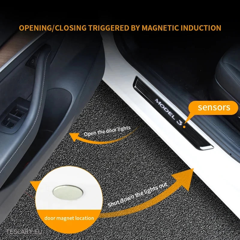 Tesla Model 3 / Y Wireless Magnetic LED Illuminated Door Sills ( 4 Pieces ) -TESLARY.IE Tesla Shop Europe