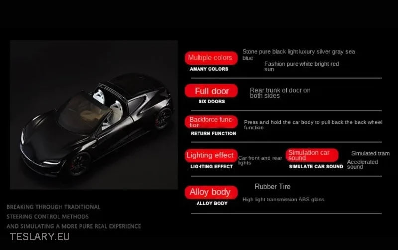 New Tesla Roadster Model Car 1:24 Unofficial Version Black or Red -TESLARY.IE Tesla Shop Europe