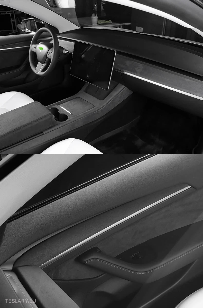 Suede Dashboard Cover with Door Panel Inserts for Tesla 3/Y -TESLARY.IE Tesla Shop Europe