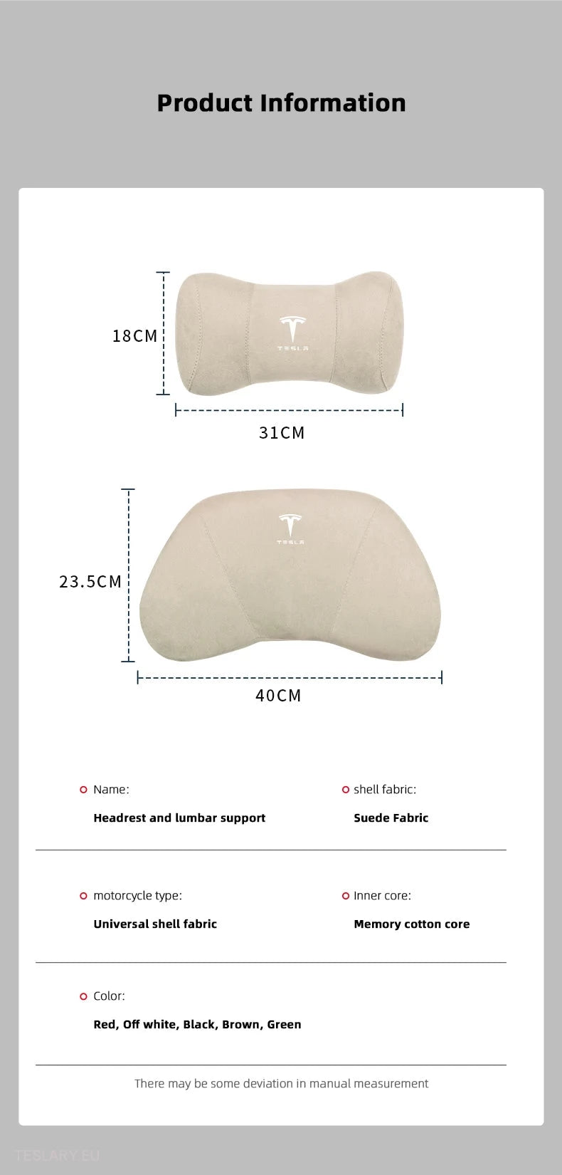 Tesla Leather Memory Foam Neck Pillow & Back Support Cushion with Logo -TESLARY.IE Tesla Shop Europe