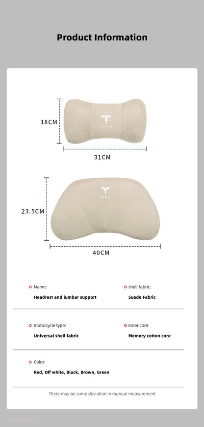 Tesla Leather Memory Foam Neck Pillow & Back Support Cushion with Logo -TESLARY.IE Tesla Shop Europe
