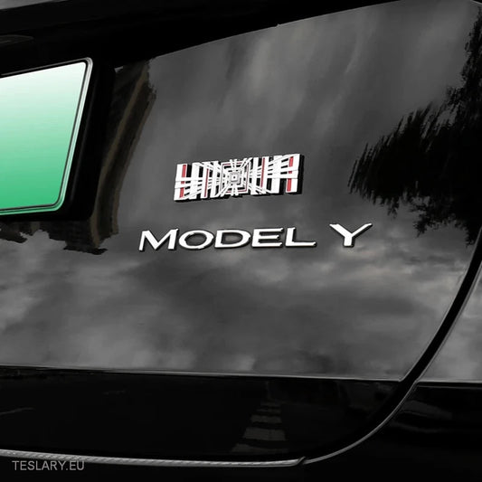 TESLA  " MODEL Y " REAR LOGO EMBLEM IN CHROME & BLACK -TESLARY.IE Tesla Shop Europe