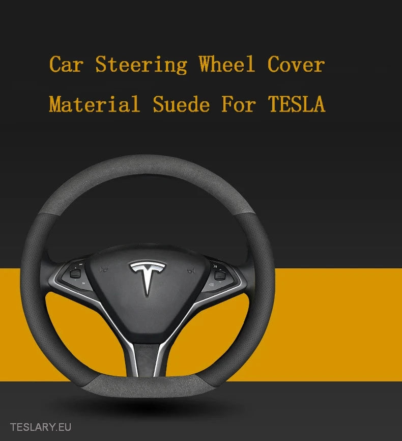 Tesla 3/Y Suede & Leather Premiun Steering Wheel Cover -TESLARY.IE Tesla Shop Europe