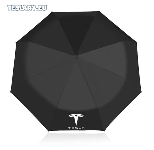 Black Wind & Rain Resistant Umbrella with Tesla Logo