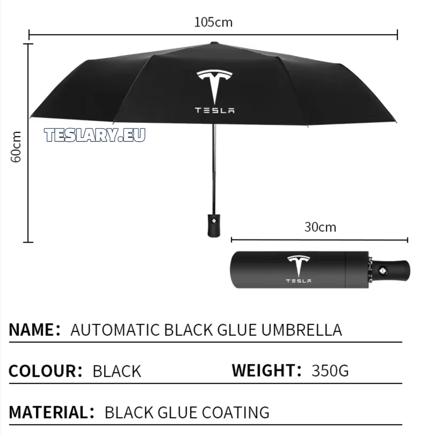 Black Wind & Rain Resistant Umbrella with Tesla Logo