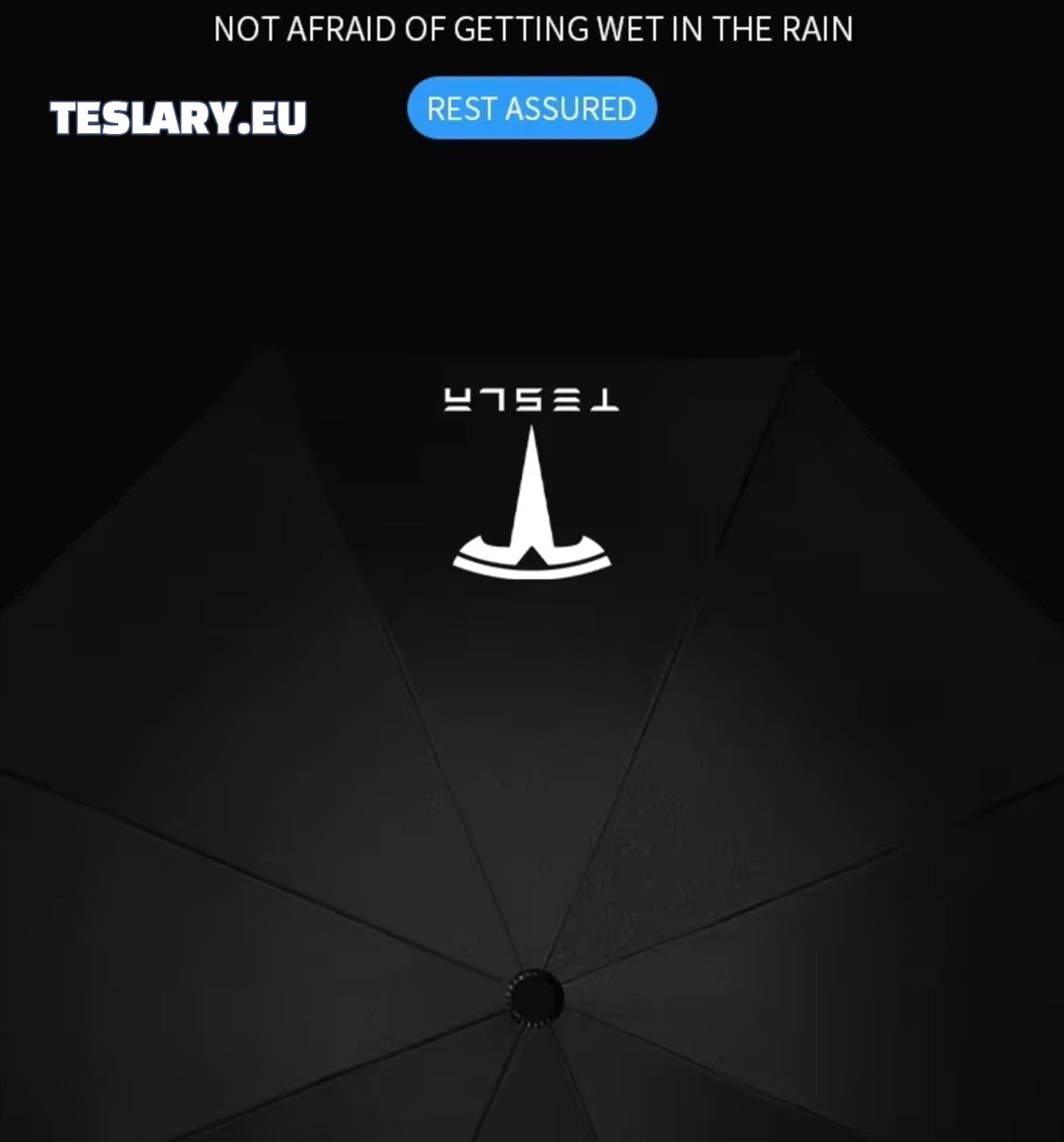 Black Wind & Rain Resistant Umbrella with Tesla Logo