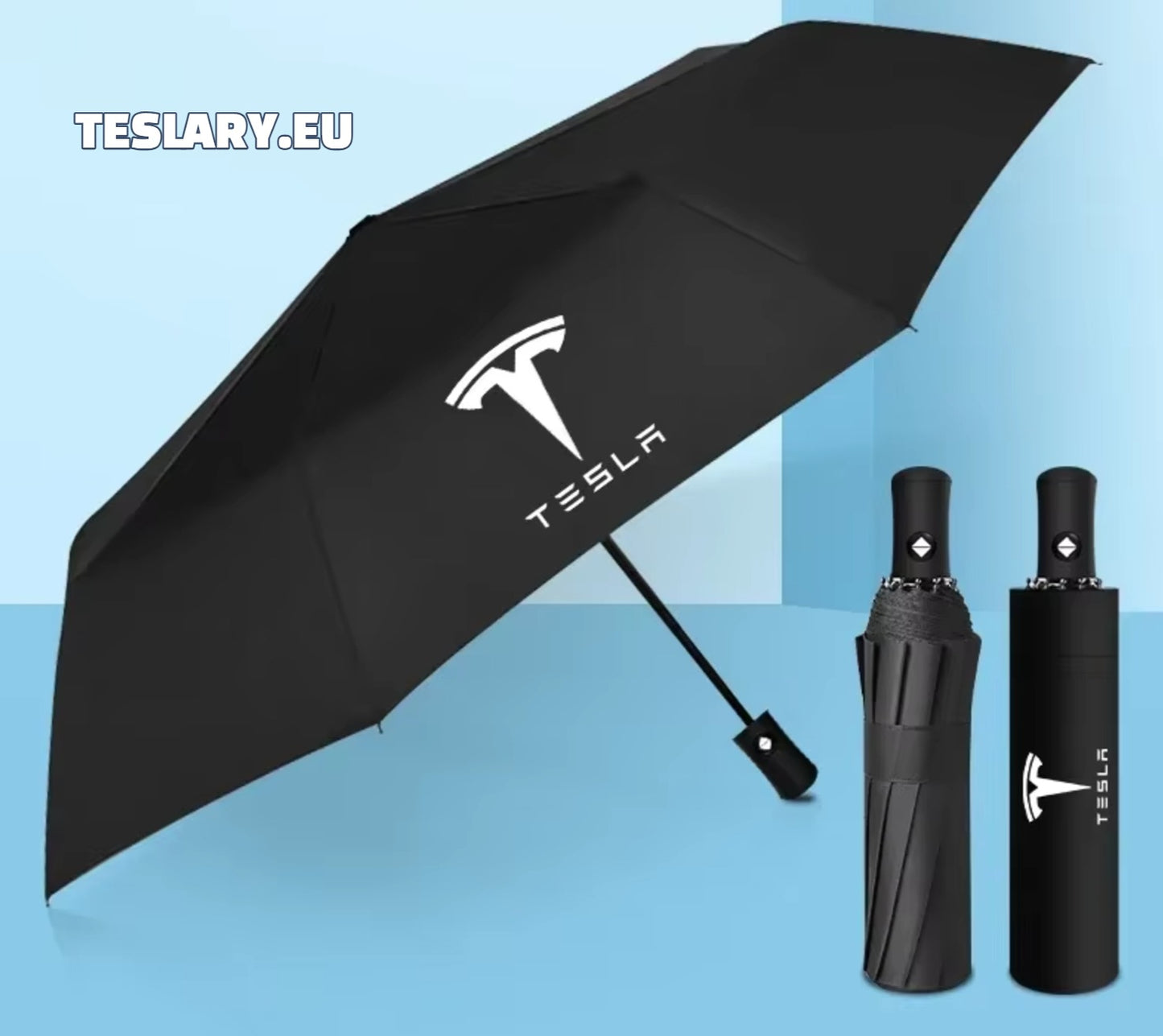 Black Wind & Rain Resistant Umbrella with Tesla Logo