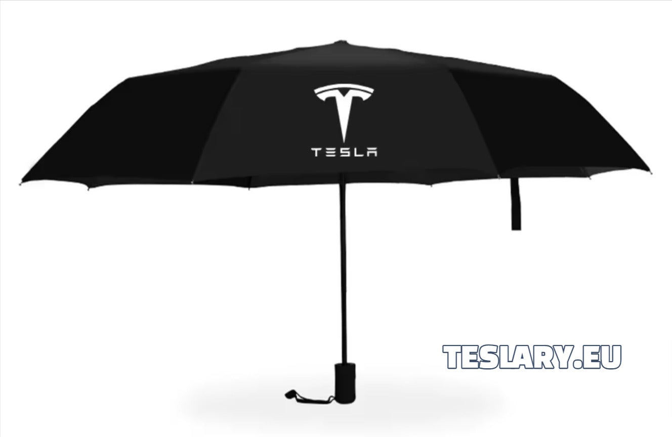 Black Wind & Rain Resistant Umbrella with Tesla Logo