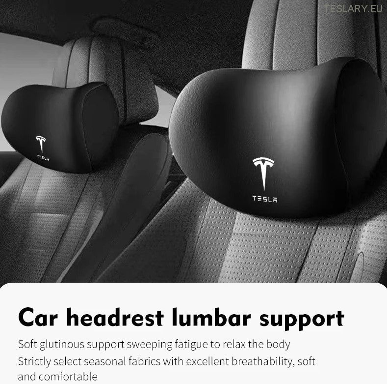 Tesla Model 3 Y S X Neck Pillow & Lumbar Support Cushion with Logo ( BLACK )