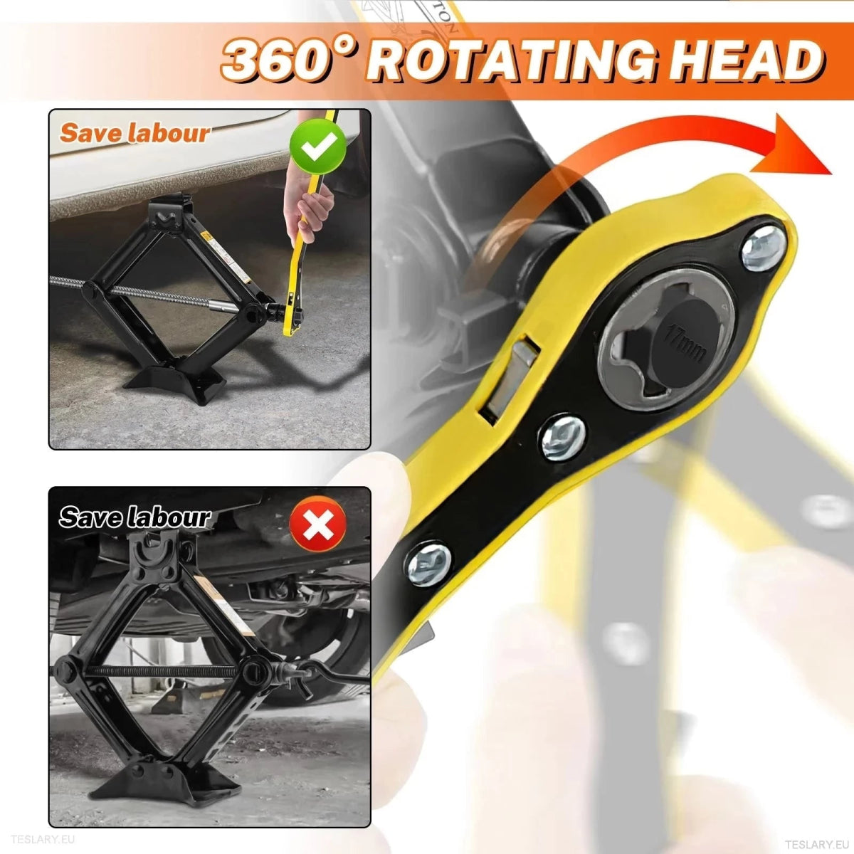 Car Wheel Jack with Ratchet Wrench - TESLARY Tesla Shop Accessories Europe Nederlands Ireland Deutschland Espana Alicante France Italia