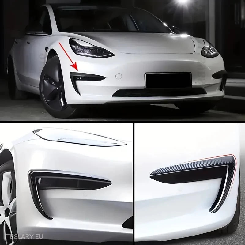 Tesla Model  3 / Y  Fog Lights Wind Splitter In Carbon and Black -TESLARY.IE Tesla Shop Europe