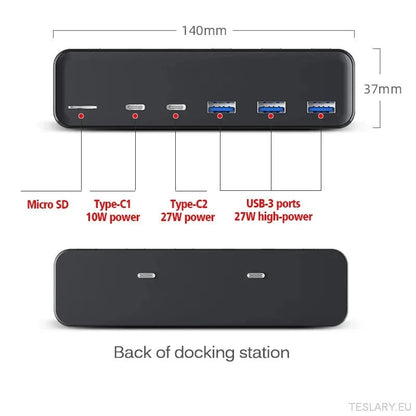 Docking Station For Tesla Model 3 Y USB Hub 27W Intelligent Fast Charging 6 in 2 Type - C Micro SD Model3 Modely 2021 - 2023 - TESLARY Tesla Shop Accessories Europe Nederlands Ireland Deutschland Espana Alicante France Italia